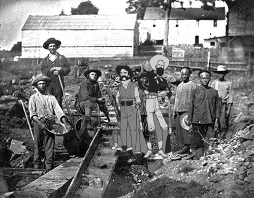1849 gold rush tools. california gold rush miners.
