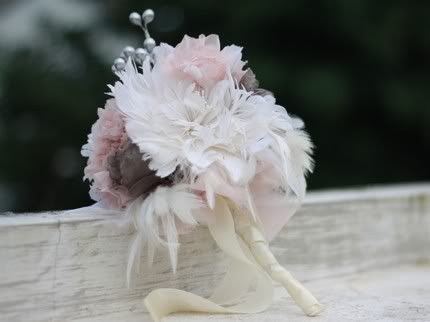 Wedding Bridal Fabric and Feather Flower Bouquet