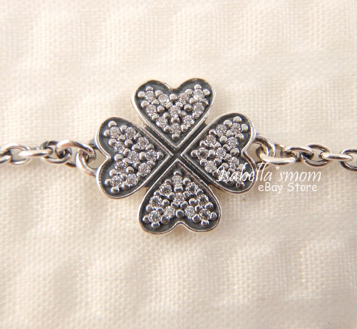 Lucky IN Love Authentic Pandora Silver CZ Four Leaf Clover Bracelet 6 3