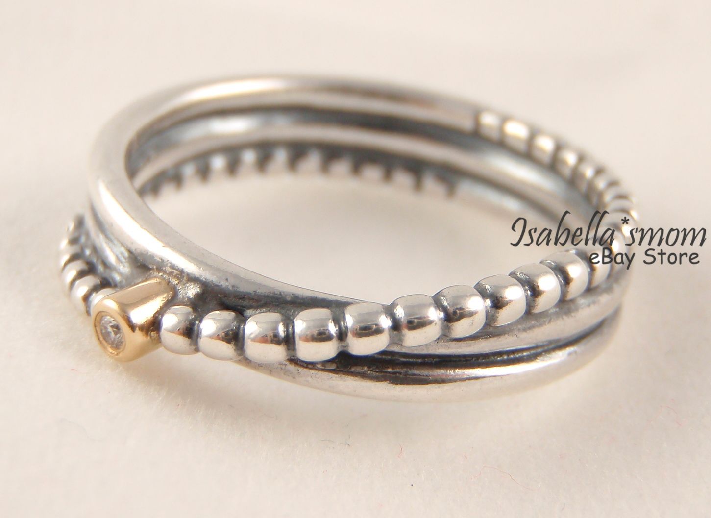 RISING STAR Authentic PANDORA Sterling Silver/DIAMOND/14k GOLD Ring 7/