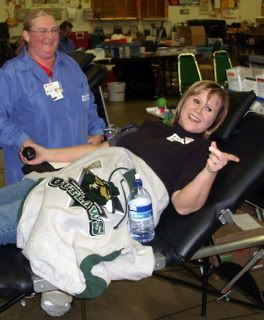 Me, giving blood, saying "You're next!"