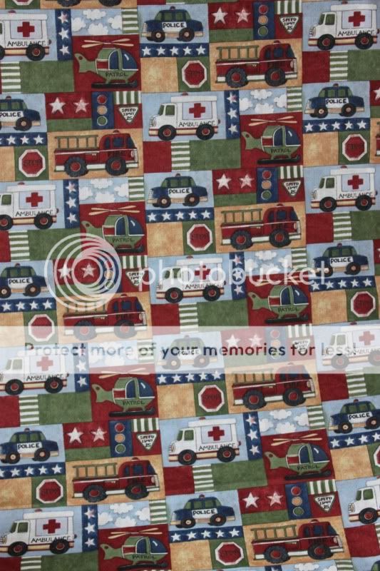 Serve and Protect Patchwork Cotton Fabric Fire Trucks
