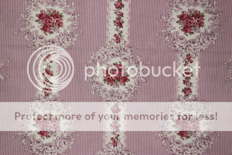   beautiful purple stripe and rose design on a light cream background