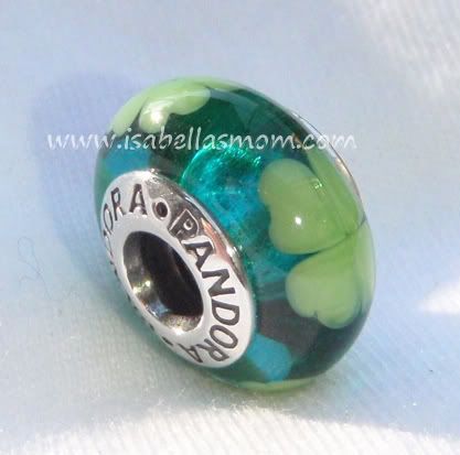   Authentic PANDORA Green CLOVER Kiss Me Im Irish MURANO Bead  