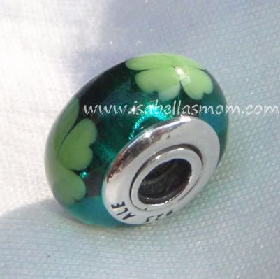   Authentic PANDORA Green CLOVER Kiss Me Im Irish MURANO Bead  