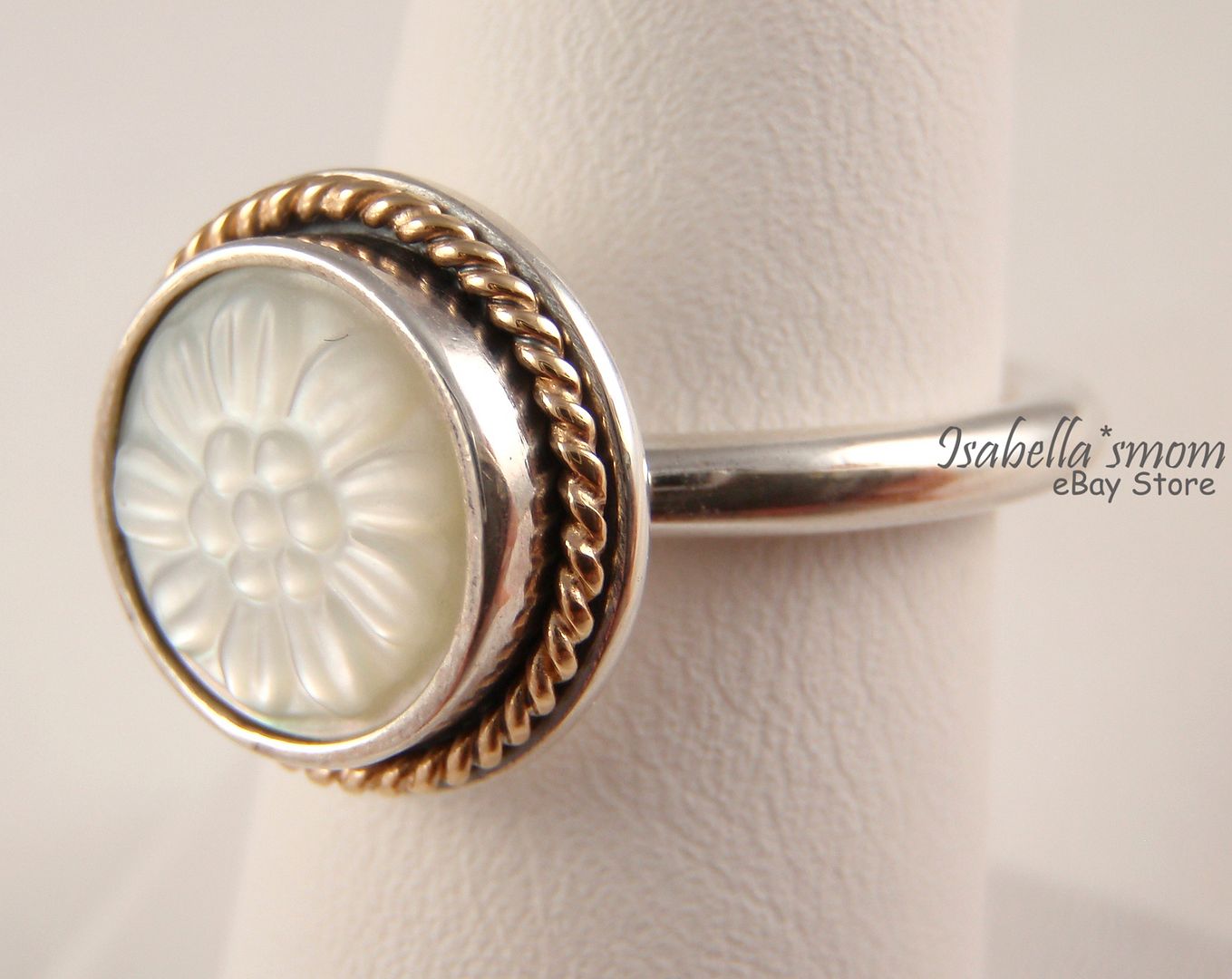 DAISY SIGNET Authentic PANDORA Silver/MOTHER of Pearl/14K GOLD Ring 9/ ...